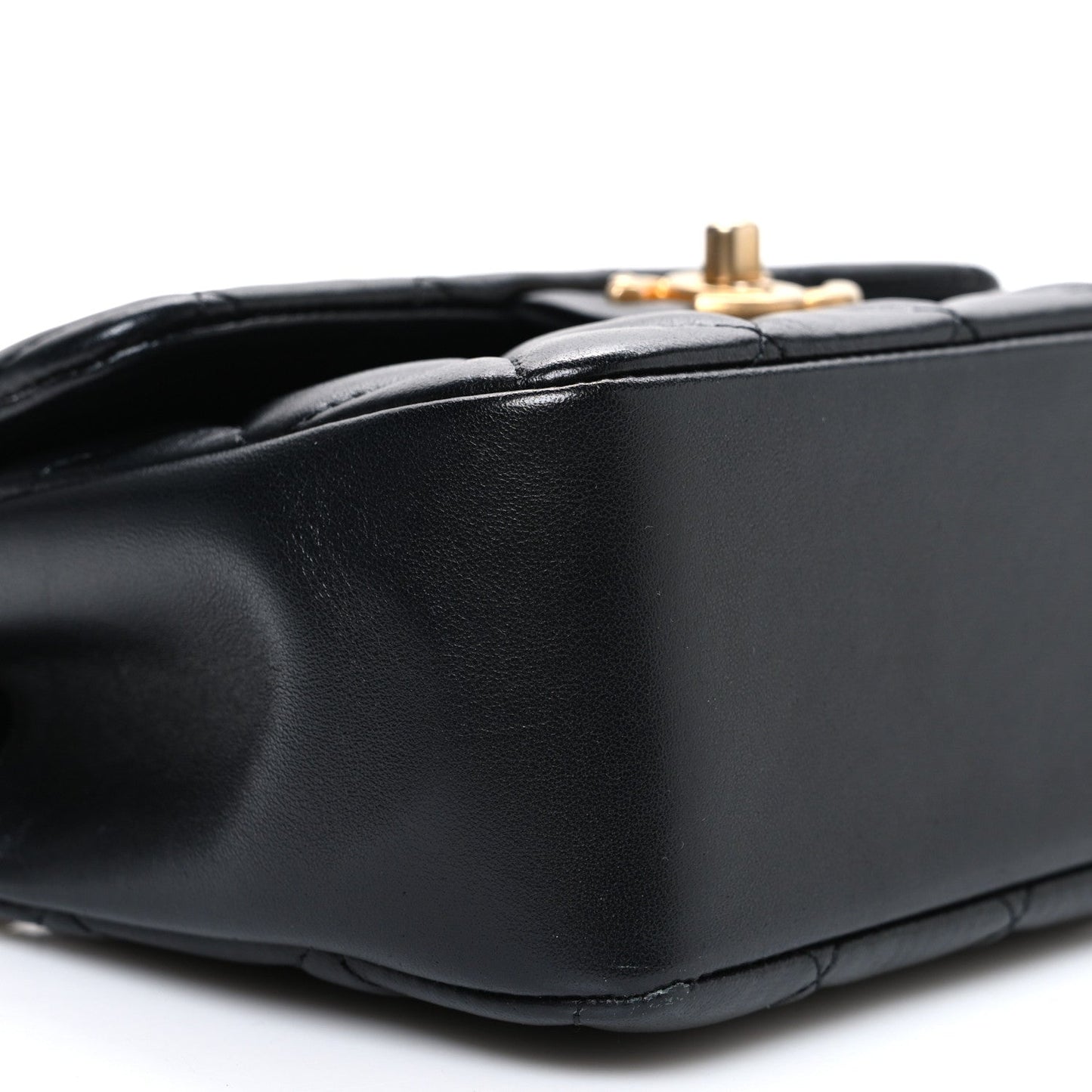 Shiny Lambskin Quilted Pearl Twist Mini Square Flap Black