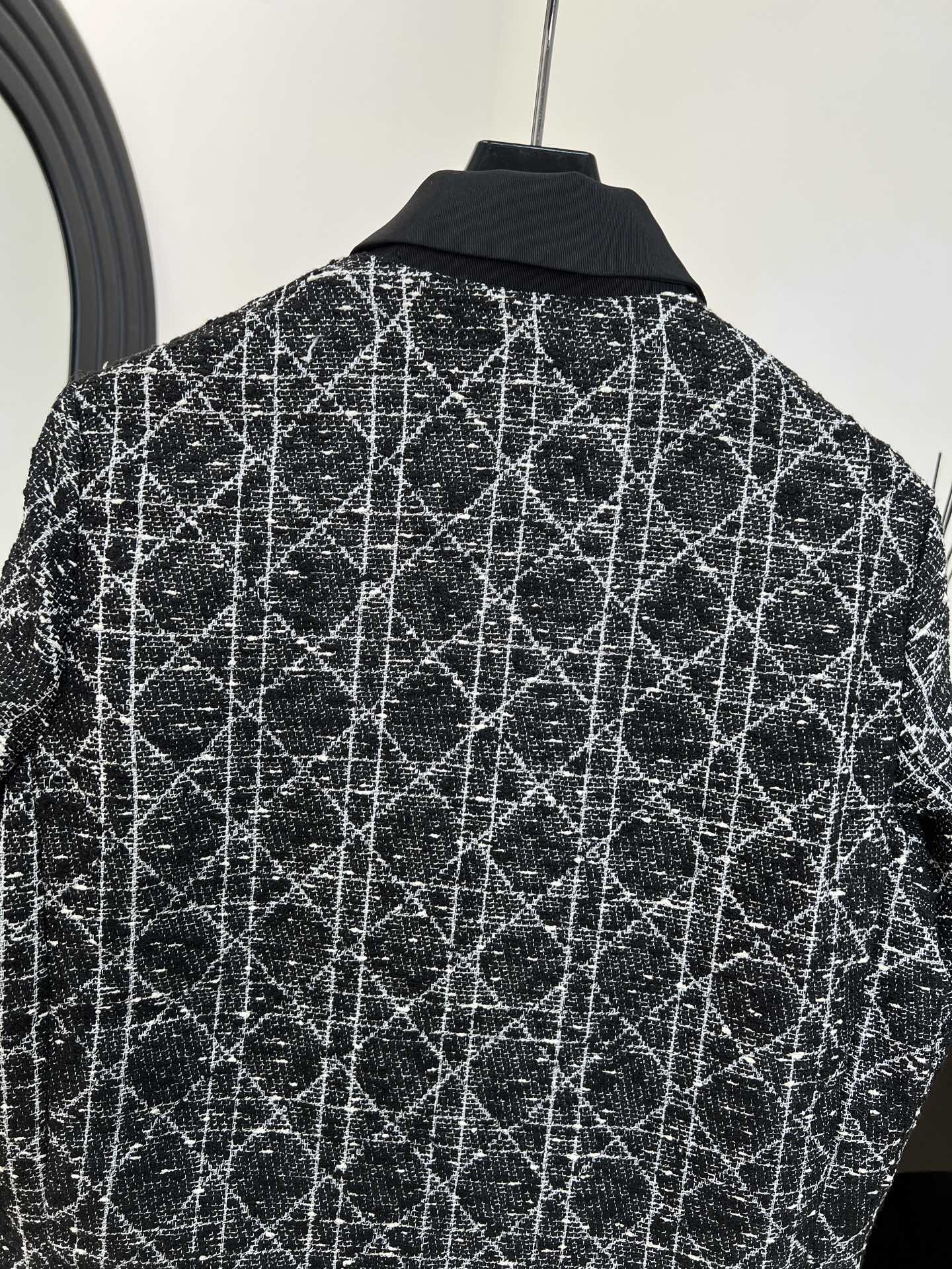 Dior 2025 Cannage Tweed Jacket with Pearl Buttons Black White Cotton