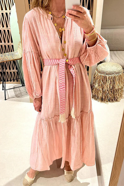Take Me To Cabo Ethnic Unique Print Button Loose Shirt Midi Dress