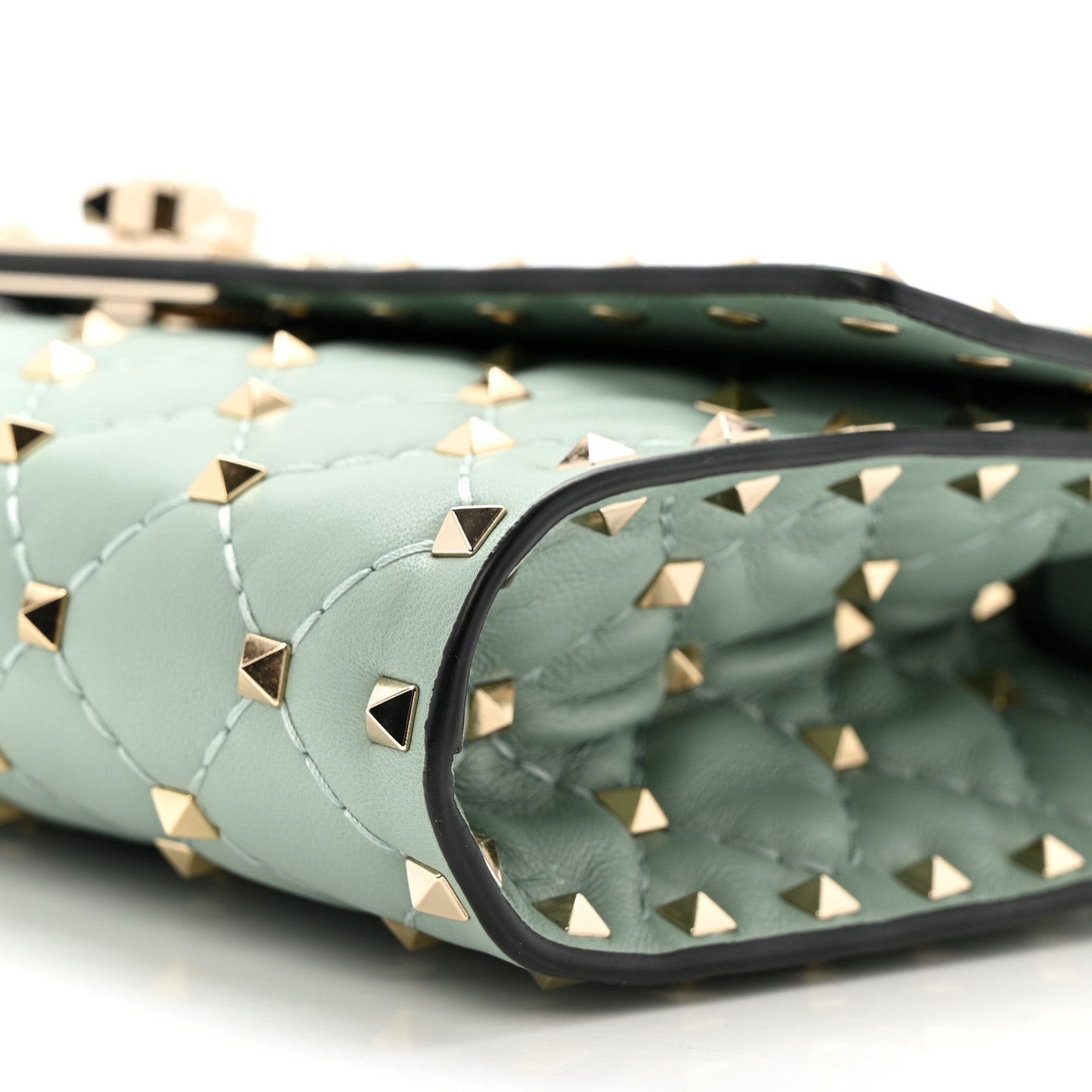 Lambskin Rockstud Spike Wallet on Chain Morning Dew