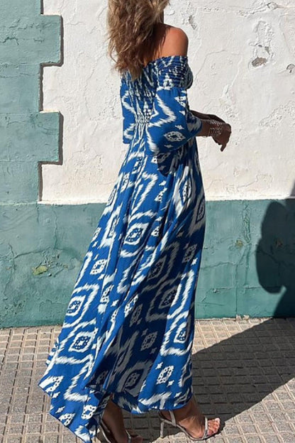 Vestido largo con bolsillos y hombros descubiertos con estampado étnico Close To The Vacation