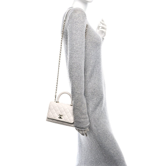 Caviar Quilted Extra Mini Coco Handle Flap White