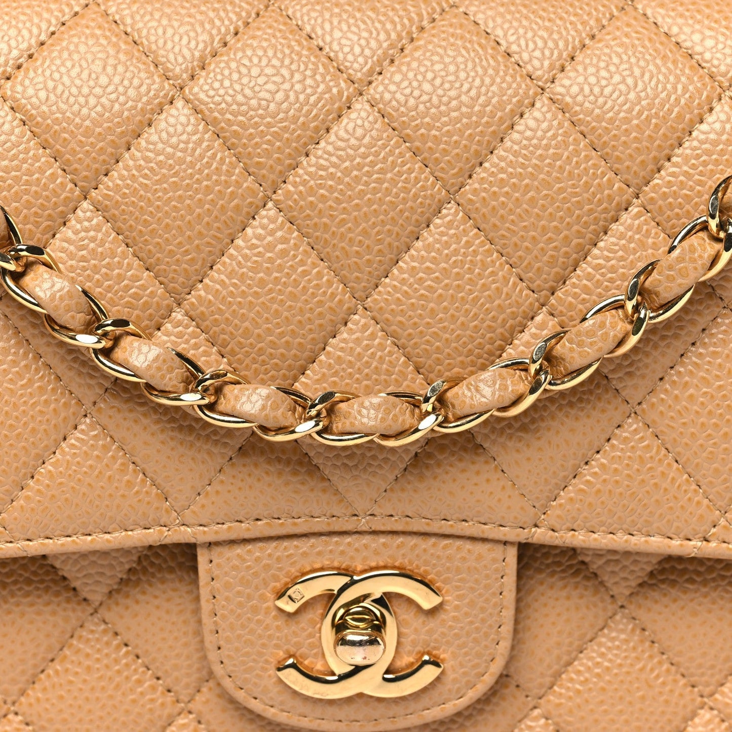 Caviar Quilted Medium Double Flap Beige