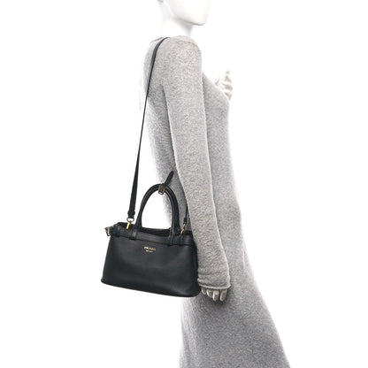 Soft Grain Calfskin Small Double Belt Tote Black