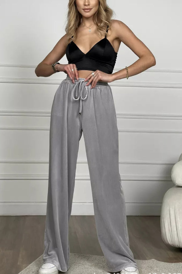 Pantalones anchos de terciopelo dorado Pantalones rectos de terciopelo