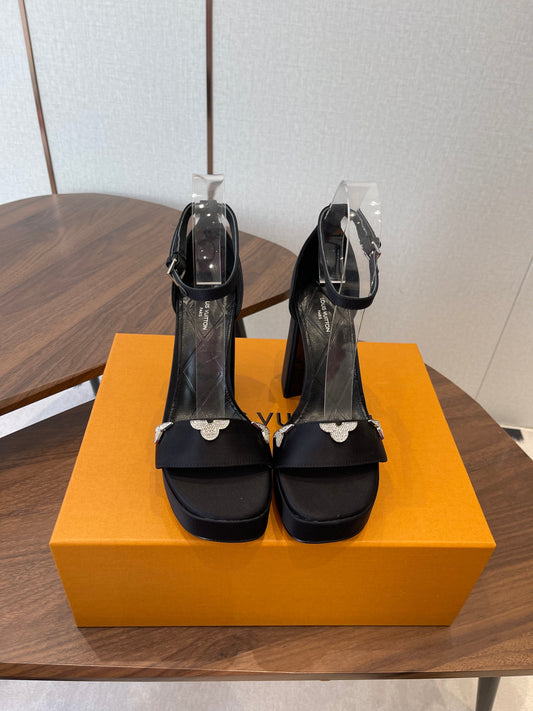LV Swing Platform Sandal 8.5cm Black Satin 578755