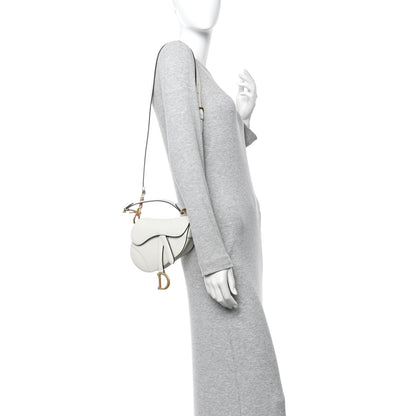 Grained Calfskin Mini Saddle Bag With Strap White