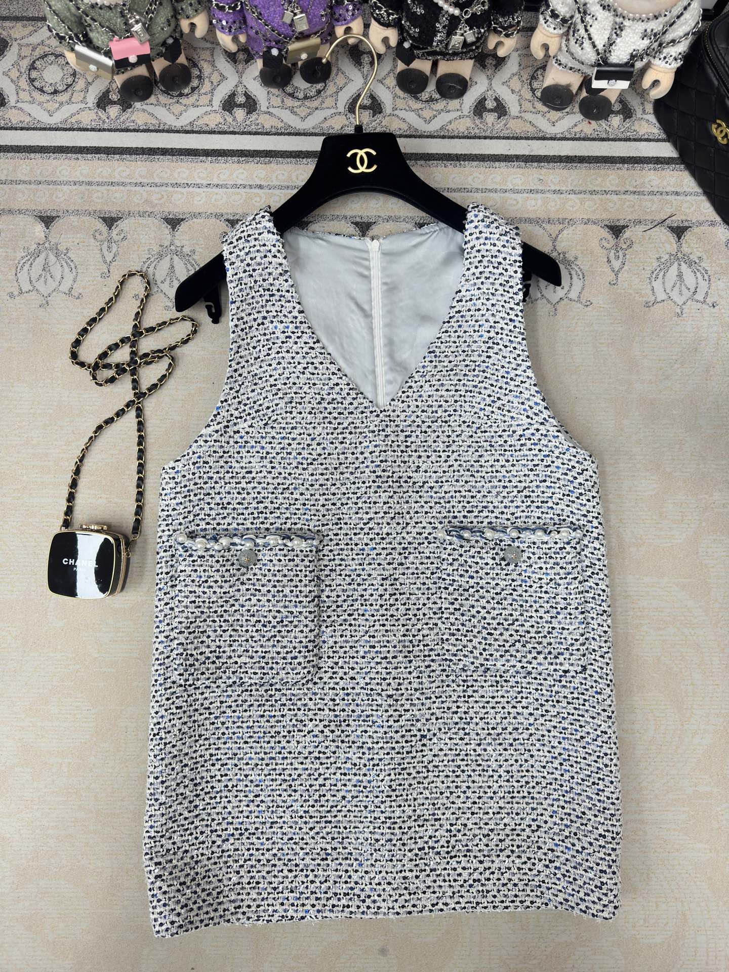 CC Tweed Vest Dress Black Polyester Polyamide 251869