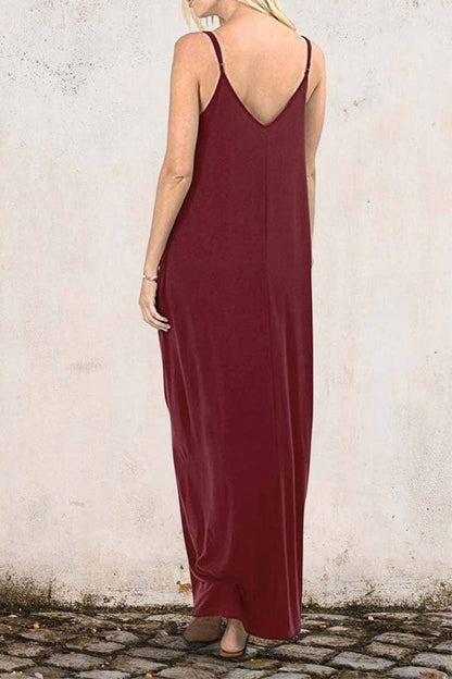 VESTIDO CHALECO CON BOLSILLO DE COLOR LISO