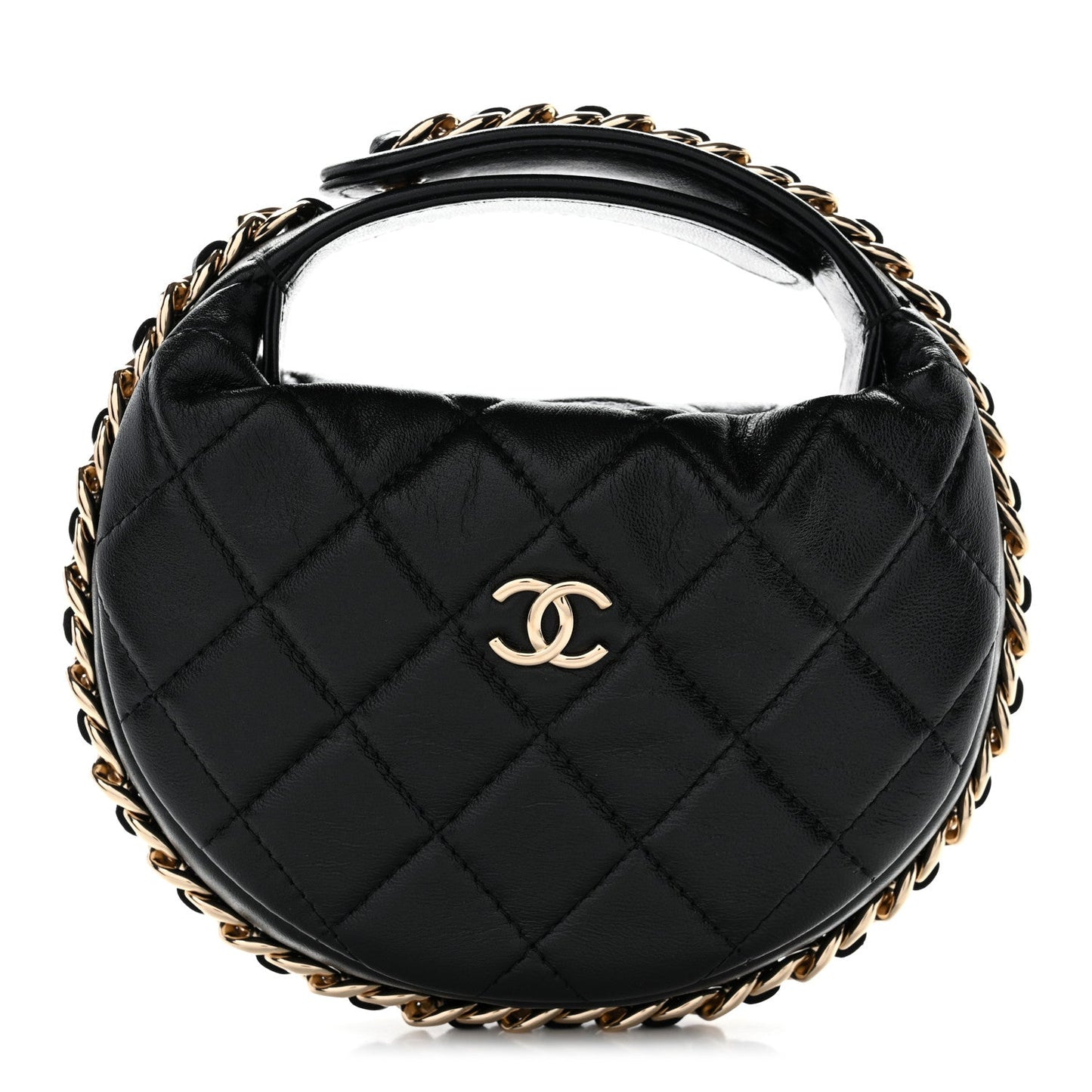 Lambskin Quilted Chain Around Pouch Black