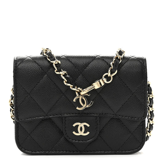 Caviar Quilted Mini Clutch With Chain Black