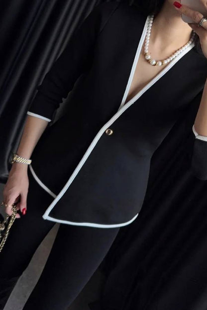 Chaqueta de cuello en V con contraste de moda