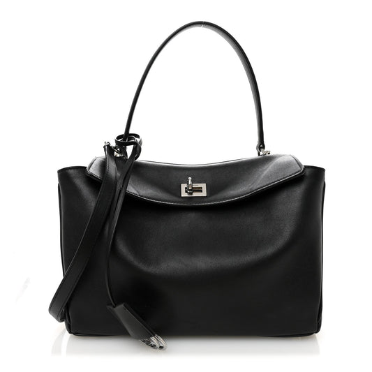 Natural Smooth Calfskin Small Rodeo Top Handle Handbag Black