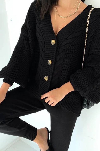 Conjunto de punto con cuello en V de color liso de moda
