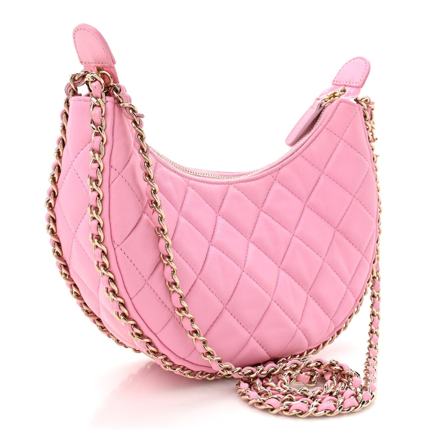 Lambskin Quilted Small Hobo Bag Pink