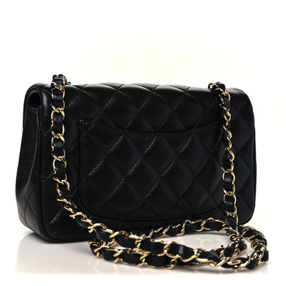 Lambskin Quilted Mini Rectangular Flap Black