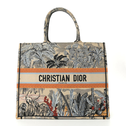 Canvas Embroidered Toile De Jouy Tropicalia Large Book Tote Denim Blue