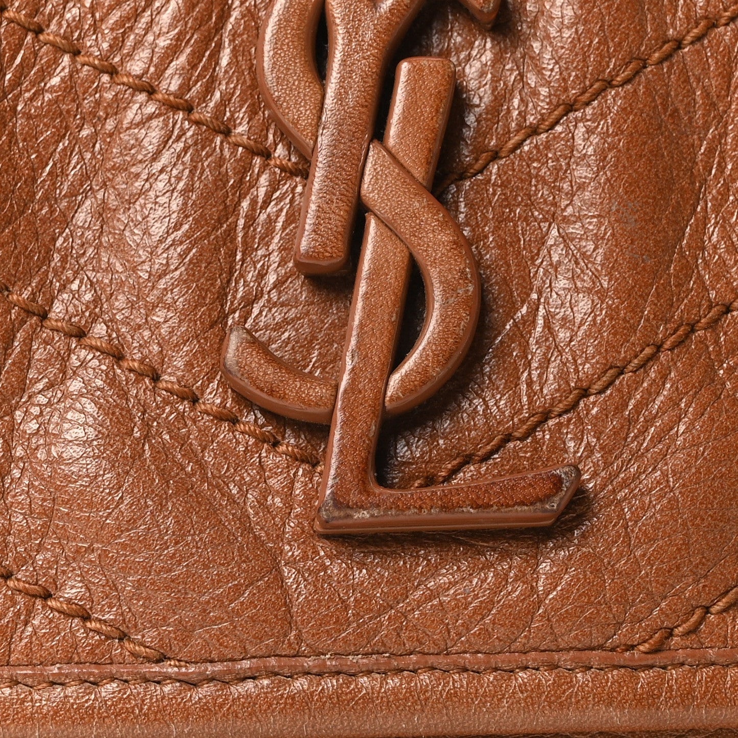 Crinkled Calfskin Matelasse Monogram Medium Niki Chain Satchel Caramel