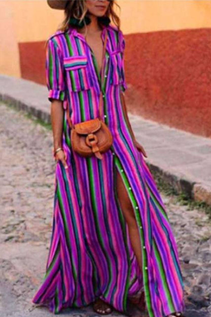 VESTIDO BOHEMIO DE RAYAS MULTICOLOR
