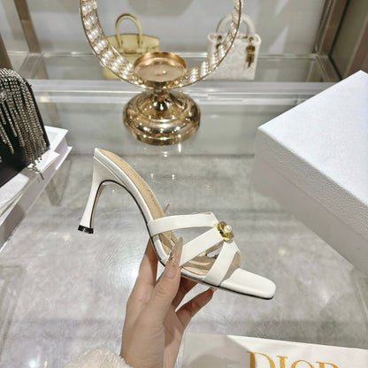 CD 26 High-Heeled Sandals 75mm White Beige Leather 592256