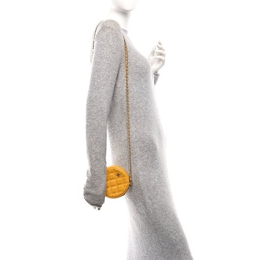 Caviar Quilted Round Clutch With Chain Yellow