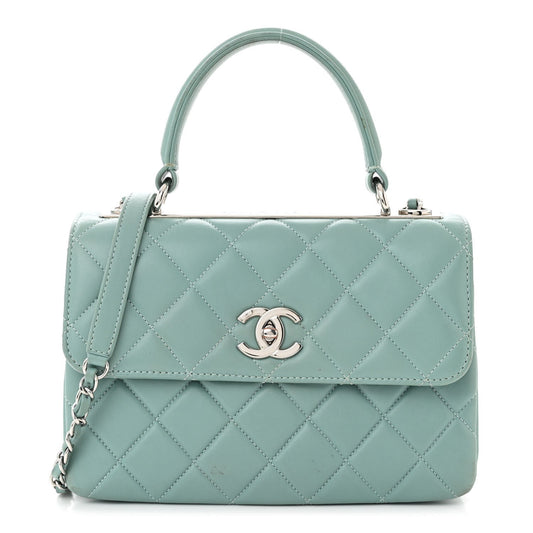 Lambskin Quilted Small Trendy CC Flap Dual Handle Bag Light Blue