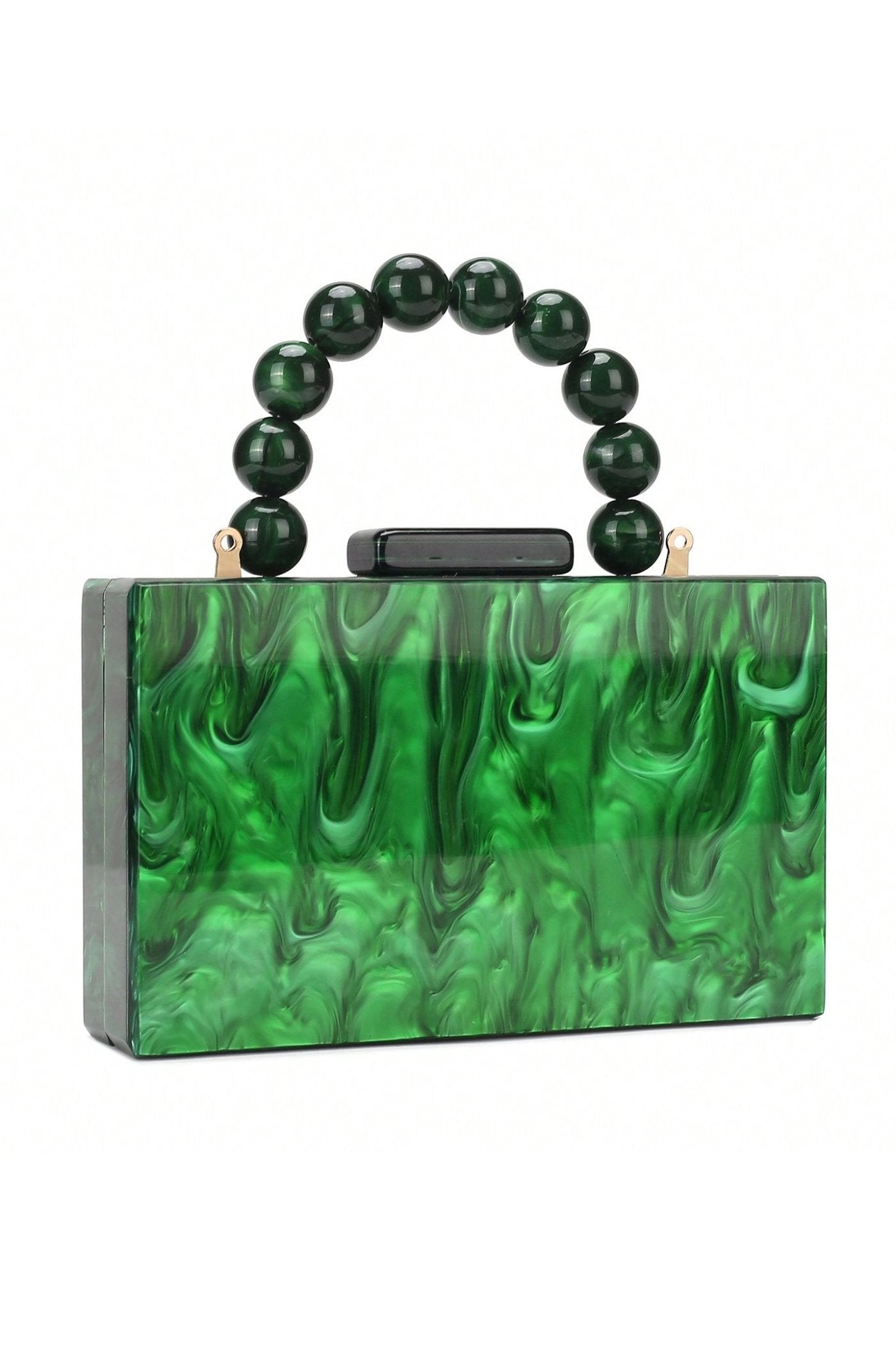 Bolso de mano con cadena de cuentas y diseño jaspeado 
