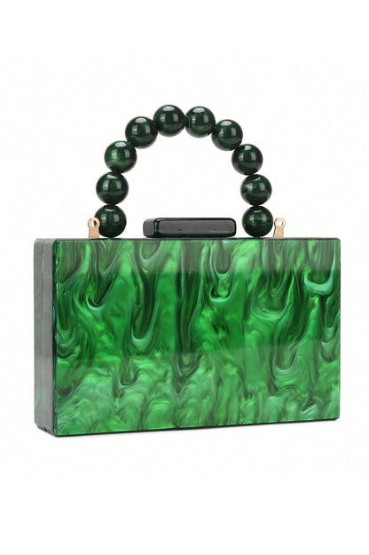 Bolso de mano con cadena de cuentas y diseño jaspeado 