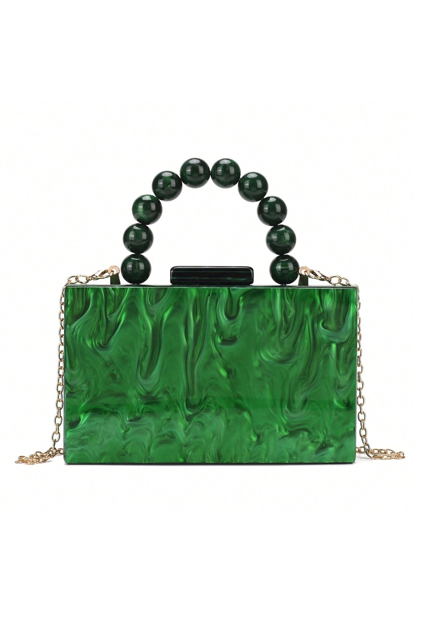Bolso de mano con cadena de cuentas y diseño jaspeado 