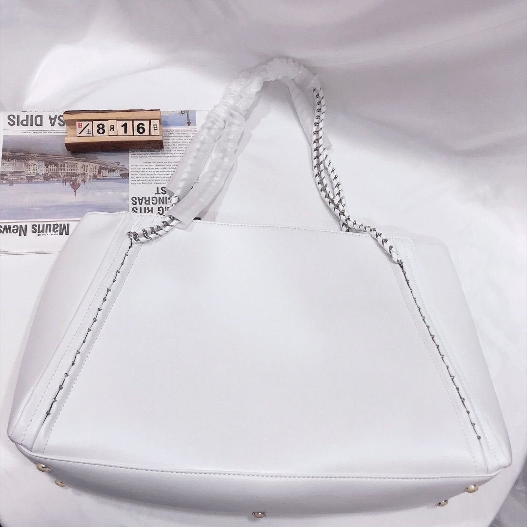 CHANEL CAVIAR MEDIUM STUDDED DEAUVILLE WHITE