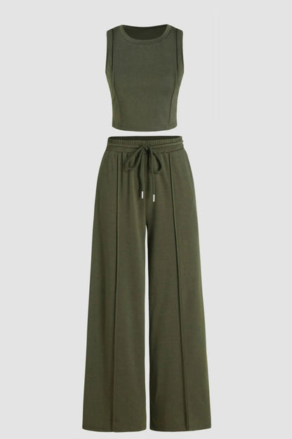 Conjunto de camiseta sin mangas corta y pantalones de pierna ancha en color verde jungla