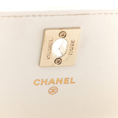 Lambskin Quilted Crystal Top Handle Rectangular Flap White