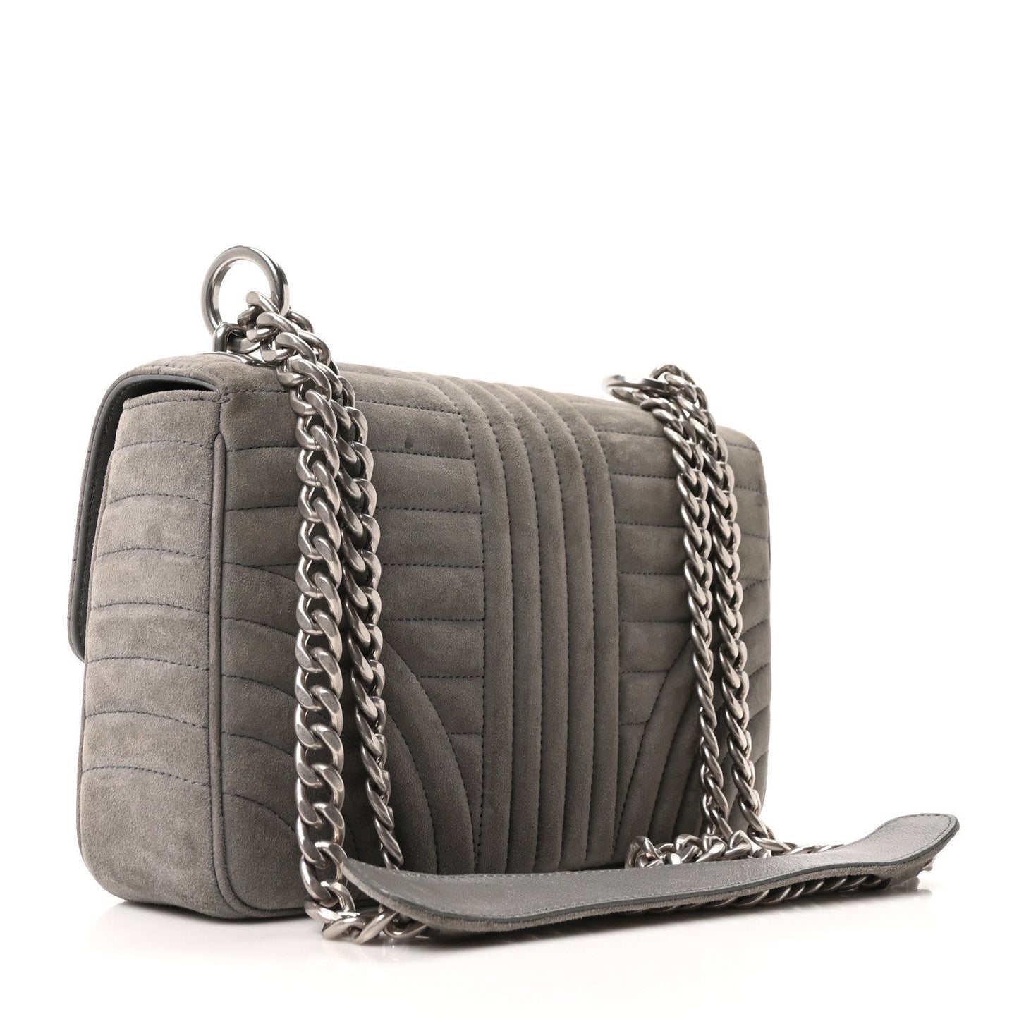 Camoscio Impunture Diagramme Medium Chain Flap Shoulder Bag Grey