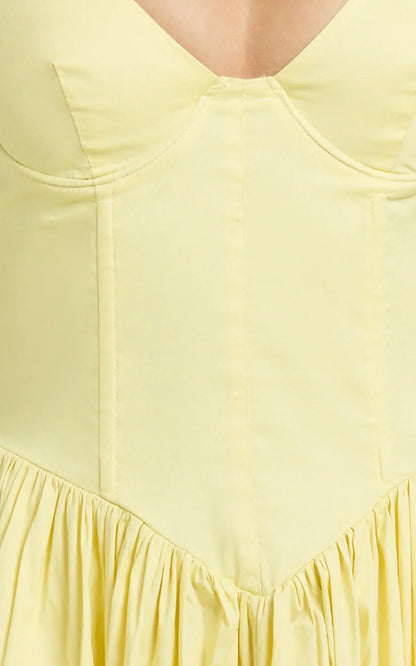 Beckett Midi Dress - Scoop Neck Drop V Waist Gathered Skirt Dress in Butter Yellow