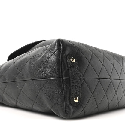 Sheepskin Caviar Quilted Medium Shopping Tote Black