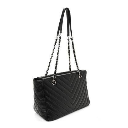 Lambskin Surpique Chevron Small Tote Black