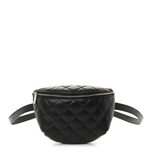 Calfskin Quilted Uniform Waist Belt Bag Black