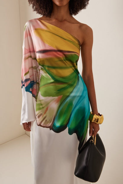 Bernice Printed Single Sleeve Maxi Dress