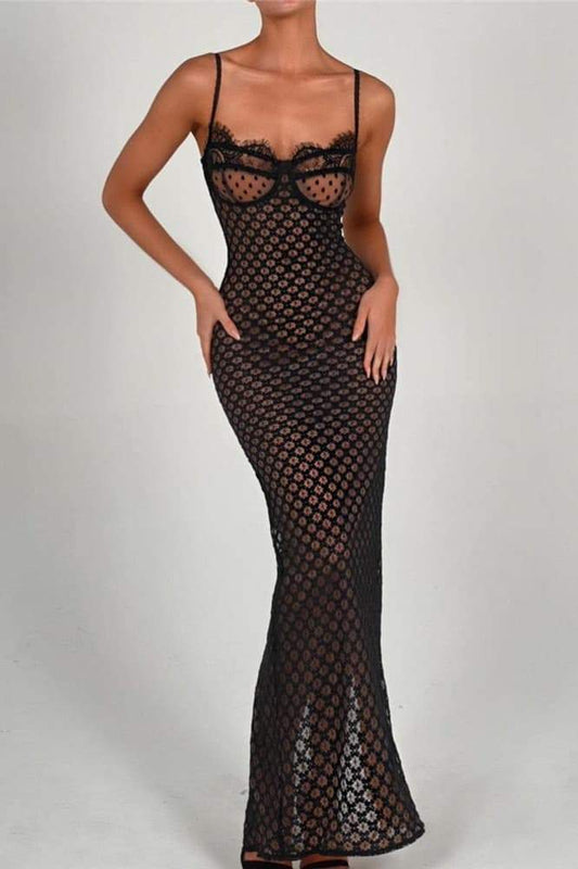 Vestido largo estilo sirena con abertura en la espalda y estampado Bertha 