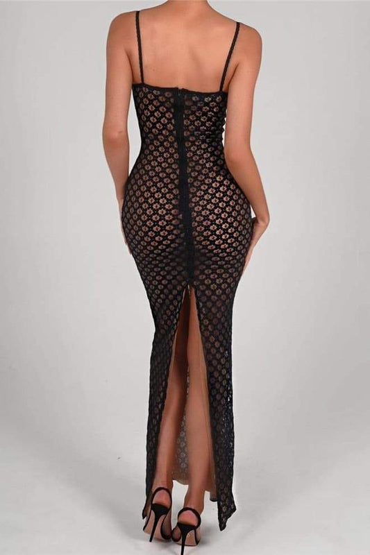 Vestido largo estilo sirena con abertura en la espalda y estampado Bertha 