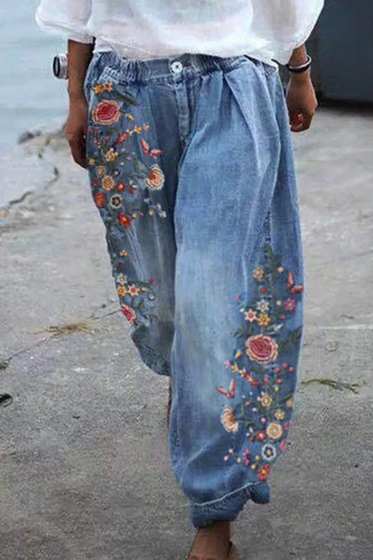 Pantalones harén extragrandes con estampado floral bohemio