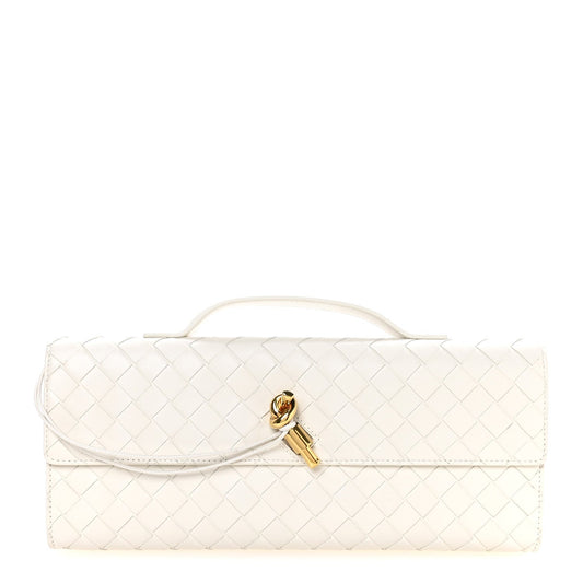 Nappa Intrecciato Long Andiamo Top Handle Clutch White