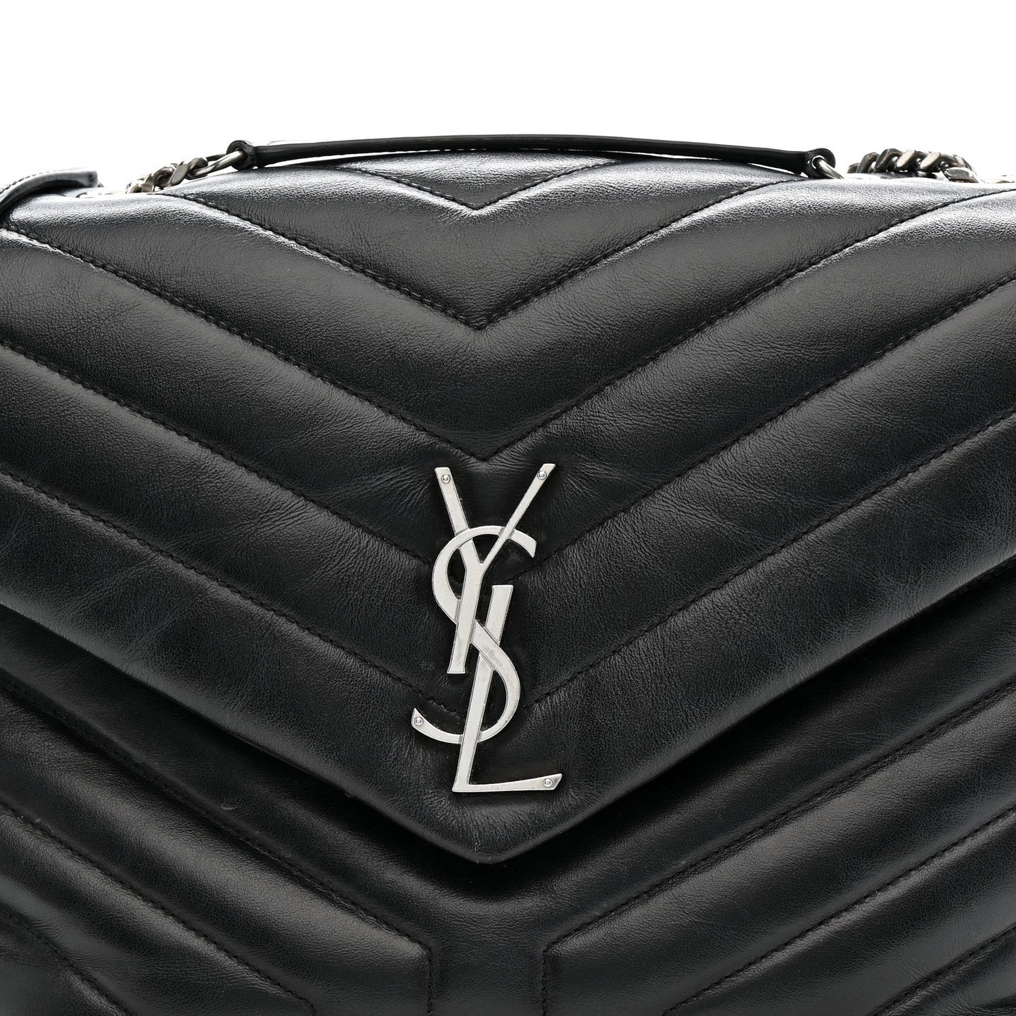 Calfskin Y Quilted Monogram Medium Loulou Chain Satchel Black