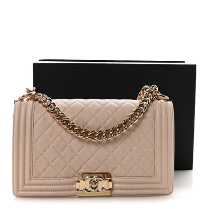 Caviar Quilted Medium Boy Flap Beige
