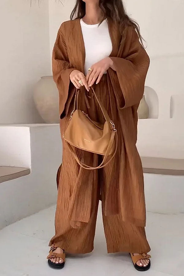 Conjunto informal de dos piezas con cárdigan largo y abertura de moda