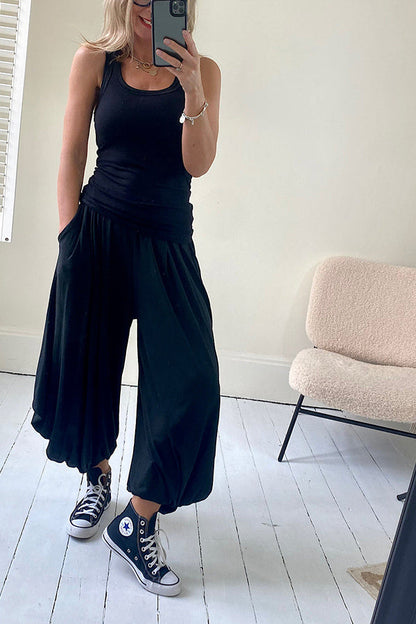 Pantalones holgados estilo harén con bolsillos y cintura elástica súper cómodos