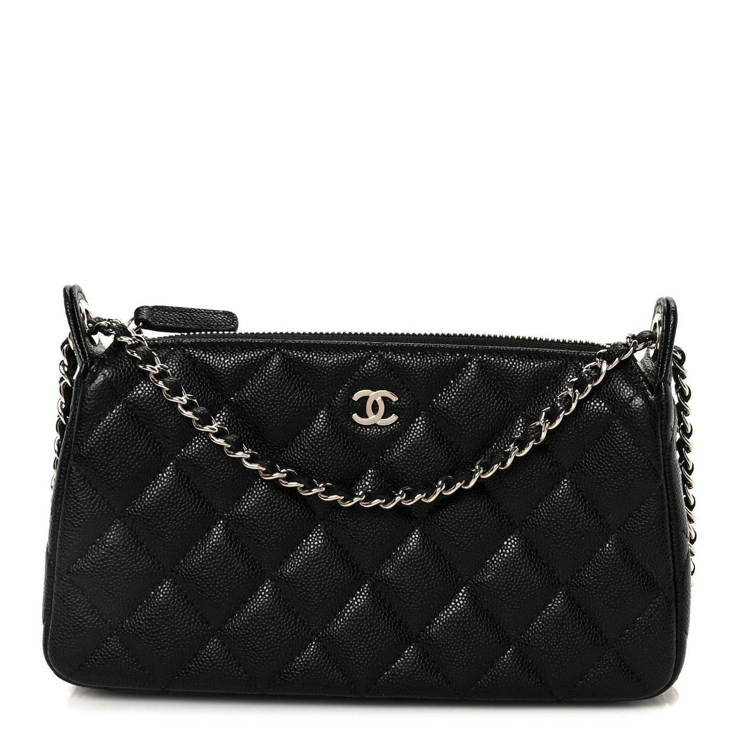 Caviar Quilted Purse With Chain Black