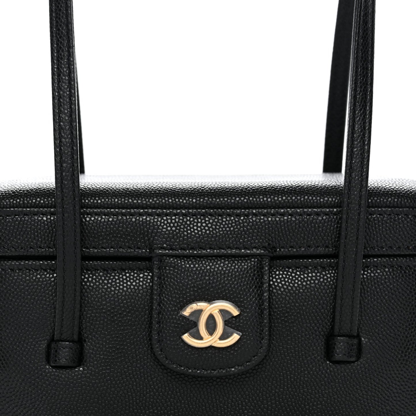 Shiny Caviar Preppy Coco Long Vanity With Strap Black