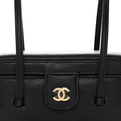 Shiny Caviar Preppy Coco Long Vanity With Strap Black