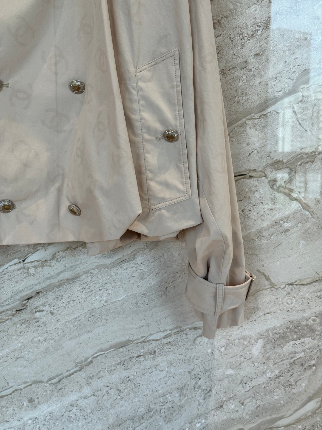CC 25B Hidden Logo Trench Coat Beige Cotton